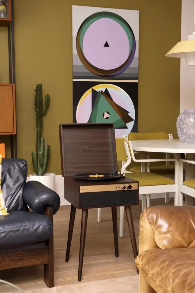 Alt view image 6 of 7 - CR6236A-WA Jasper Record Player, Walnut | 3-Speed Turntable, Bluetooth In / Out, Built-in Full-Range Stereo Speakers, Aux Input