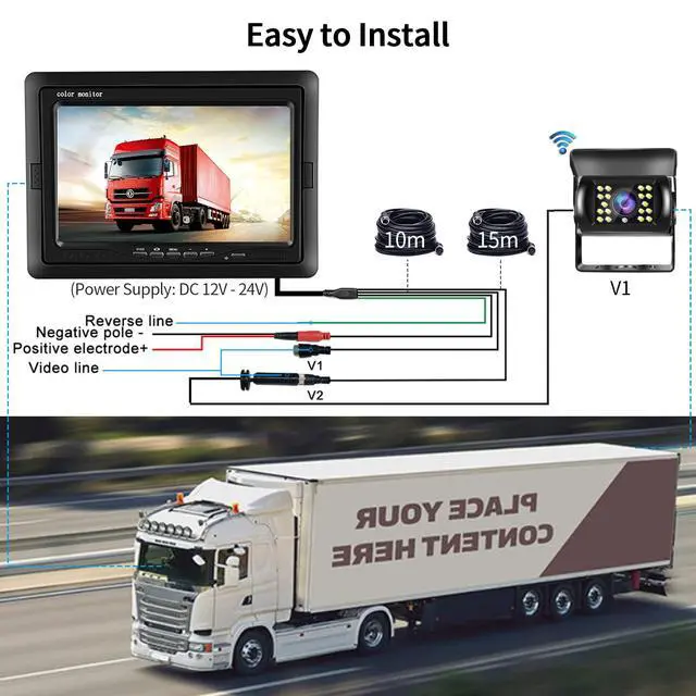 Alt view image 2 of 7 - Dual Backup Camera Monitor System for Truck, RVs,-7 Inch LCD Screen with 2 Cameras, IP68 Waterproof, 18IR Night Vision, Rear View Camera 4-Pin Cable for Car, Trailer/Bus/Van/Caravan (12V-24V)