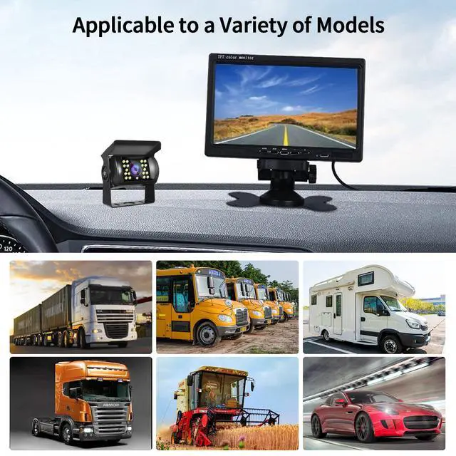 Alt view image 6 of 7 - Dual Backup Camera Monitor System for Truck, RVs,-7 Inch LCD Screen with 2 Cameras, IP68 Waterproof, 18IR Night Vision, Rear View Camera 4-Pin Cable for Car, Trailer/Bus/Van/Caravan (12V-24V)