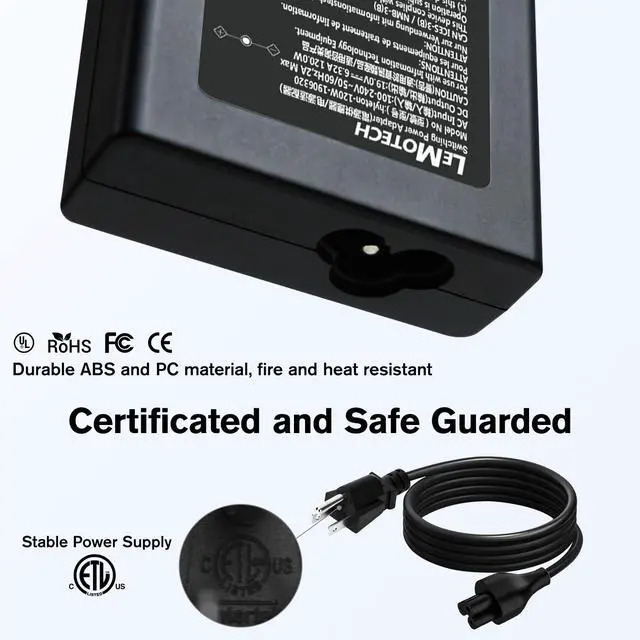 Alt view image 7 of 7 - 19V 120W UL Listed Charger for Mini PC GEEKOM Mini IT13 Replacement Charger for ACEMAGICIAN AD08 Desktop Computer Adapter Connector Type 5.5x2.5mm Power Supply Cord Charger