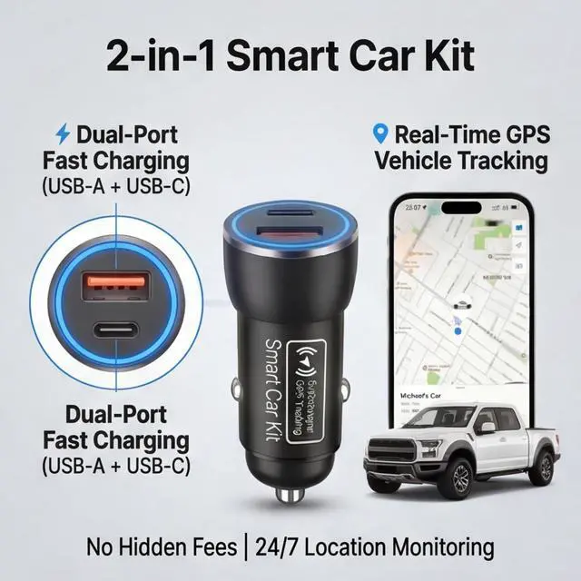 Alt view image 2 of 7 - Car GPS Tracker & Charger, GPS Tracker for Vehicles, GPS Locator for Anti-Theft & Real-Time Parking Location, No Monthly Fee, No SIM Card, Only with iOS, Perfect for Cars Trucks Family Fleets