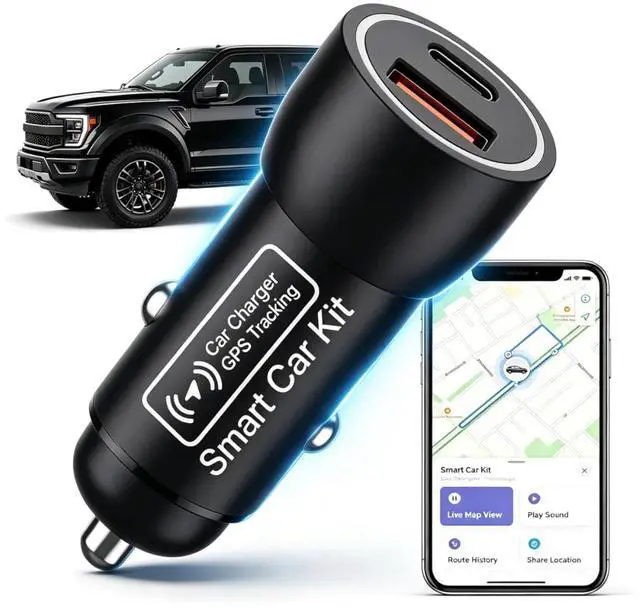 Main image of Car GPS Tracker & Charger, GPS Tracker for Vehicles, GPS Locator for Anti-Theft & Real-Time Parking Location, No Monthly Fee, No SIM Card, Only with iOS, Perfect for Cars Trucks Family Fleets