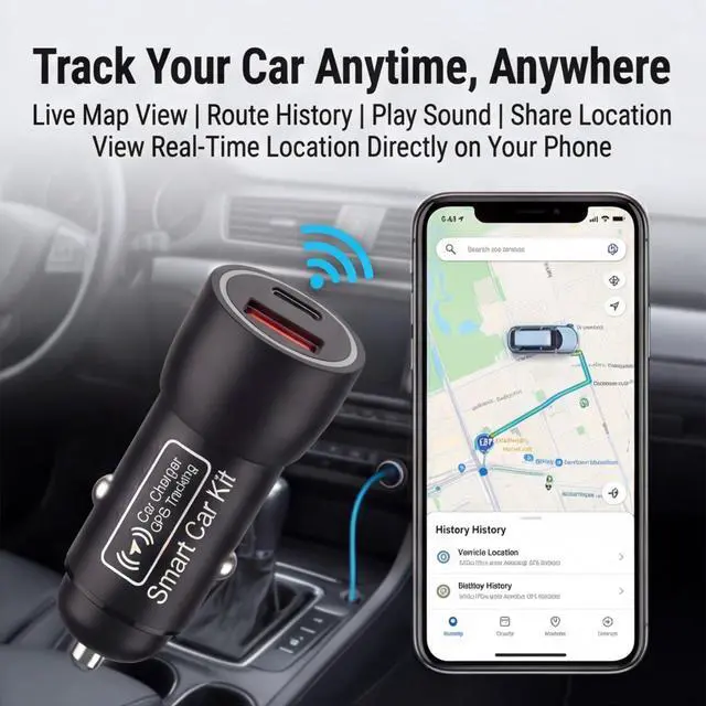 Alt view image 3 of 7 - Car GPS Tracker & Charger, GPS Tracker for Vehicles, GPS Locator for Anti-Theft & Real-Time Parking Location, No Monthly Fee, No SIM Card, Only with iOS, Perfect for Cars Trucks Family Fleets