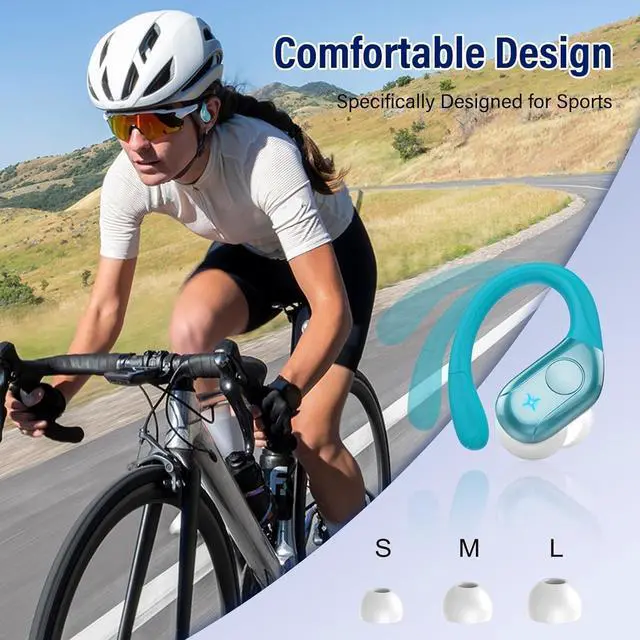 Alt view image 6 of 7 - Qecnato Wireless Earbuds Bluetooth 5.4 Headphones 75H Stereo Deep Bass Sports Over Ear Buds with Earhooks, LED Display Bluetooth Earbuds with 4 ENC Mic, IP7 Waterproof Earphone for Running, Blue