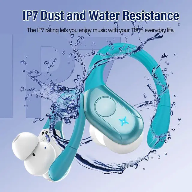 Alt view image 7 of 7 - Qecnato Wireless Earbuds Bluetooth 5.4 Headphones 75H Stereo Deep Bass Sports Over Ear Buds with Earhooks, LED Display Bluetooth Earbuds with 4 ENC Mic, IP7 Waterproof Earphone for Running, Blue