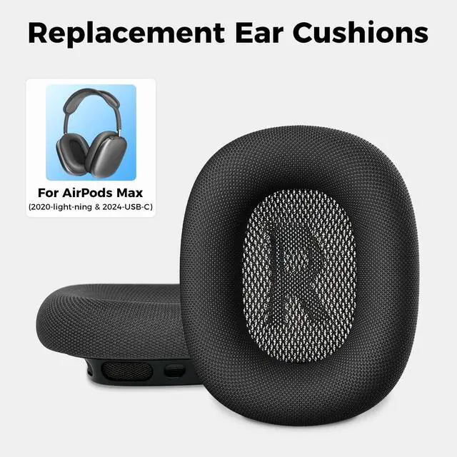 Alt view image 2 of 7 - Ear Cushions for AirPods Max, Replacement Ear Pads (Black) | Durable Mesh Fabric, Soft Foam Earpads, Cutouts Fit for Sensor, Replacement Ear Covers Cups with Magnet for Apple AirPod Max