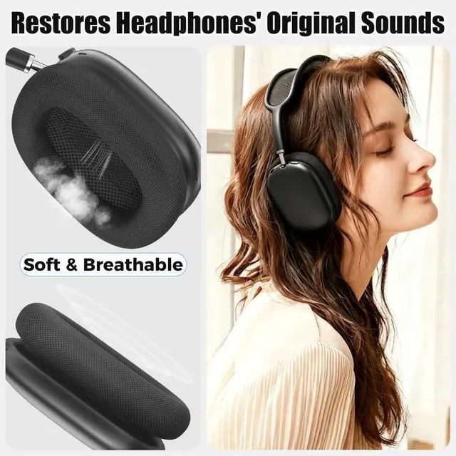 Alt view image 4 of 7 - Ear Cushions for AirPods Max, Replacement Ear Pads (Black) | Durable Mesh Fabric, Soft Foam Earpads, Cutouts Fit for Sensor, Replacement Ear Covers Cups with Magnet for Apple AirPod Max