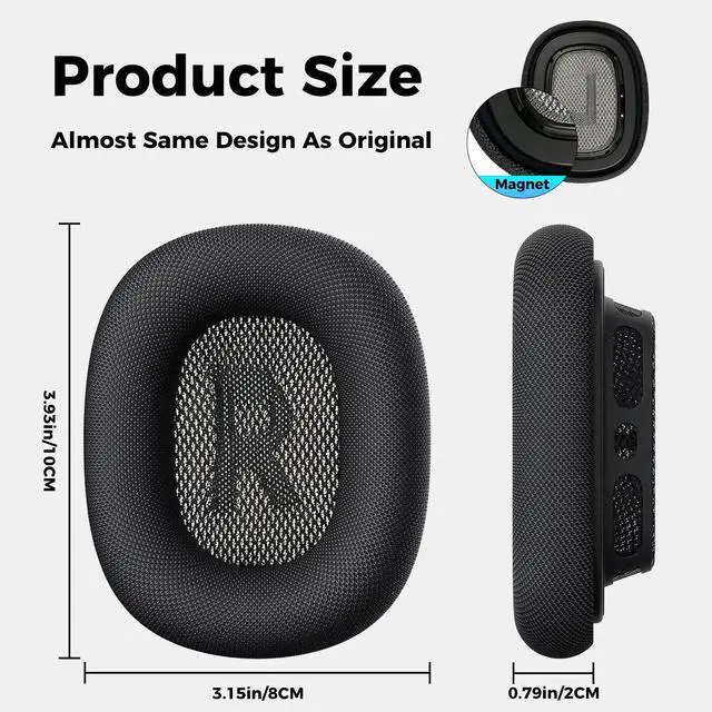Alt view image 6 of 7 - Ear Cushions for AirPods Max, Replacement Ear Pads (Black) | Durable Mesh Fabric, Soft Foam Earpads, Cutouts Fit for Sensor, Replacement Ear Covers Cups with Magnet for Apple AirPod Max