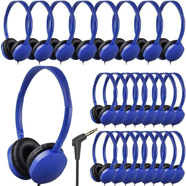 Main image of 25 Pack Bulk Headphones for Kids Classroom School Students, Wholesale Wired Durable On-Ear Headphones for Children Teen Boys Girls Toddler Adult(Blue, 25 Pack)