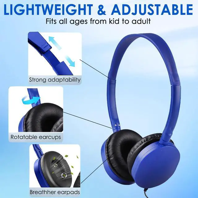 Alt view image 2 of 7 - 25 Pack Bulk Headphones for Kids Classroom School Students, Wholesale Wired Durable On-Ear Headphones for Children Teen Boys Girls Toddler Adult(Blue, 25 Pack)