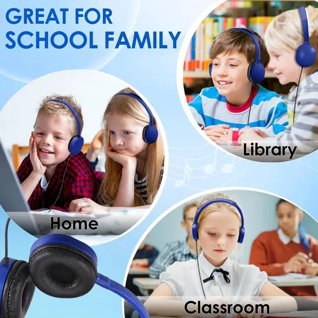 Alt view image 7 of 7 - 25 Pack Bulk Headphones for Kids Classroom School Students, Wholesale Wired Durable On-Ear Headphones for Children Teen Boys Girls Toddler Adult(Blue, 25 Pack)