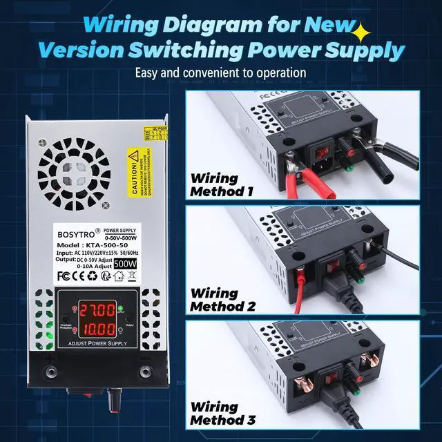 Alt view image 4 of 7 - Upgraded Adjustable 0-50V 0-10A 500W Switching Power Supply, AC to DC Converter 5V 12V 24V 30V 48 50v DC Power Supply for Led Strip, Motor Pump, CCTV, 3D Printer, Lab Computer