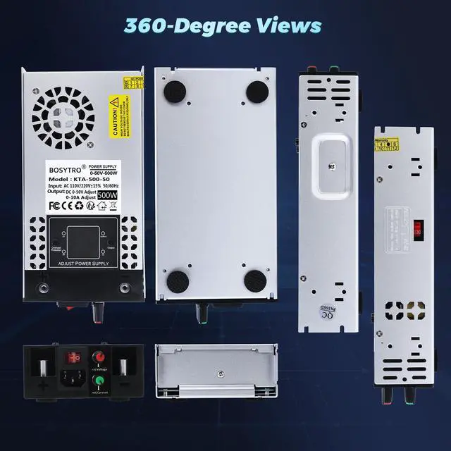 Alt view image 7 of 7 - Upgraded Adjustable 0-50V 0-10A 500W Switching Power Supply, AC to DC Converter 5V 12V 24V 30V 48 50v DC Power Supply for Led Strip, Motor Pump, CCTV, 3D Printer, Lab Computer