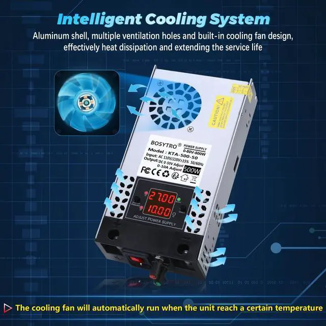 Alt view image 6 of 7 - Upgraded Adjustable 0-50V 0-10A 500W Switching Power Supply, AC to DC Converter 5V 12V 24V 30V 48 50v DC Power Supply for Led Strip, Motor Pump, CCTV, 3D Printer, Lab Computer