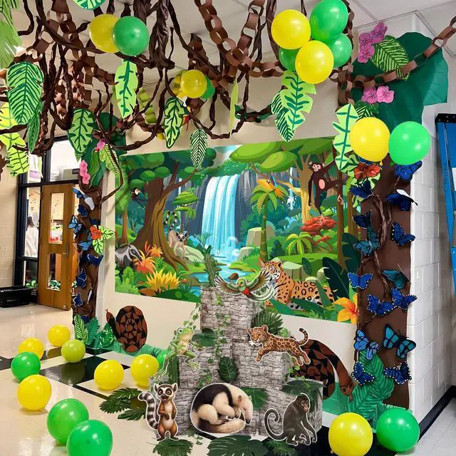 Main image of 9 x 6 ft Rainforest Theme Backdrop Sets for Vbs Rainforest Decoration Bulk Vacation Bible School Background Extra Large Stone Pattern Paper Box for 2026 Vbs Sunday School Classroom Photo Props