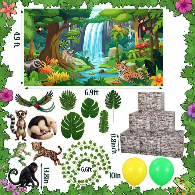 Alt view image 2 of 7 - 9 x 6 ft Rainforest Theme Backdrop Sets for Vbs Rainforest Decoration Bulk Vacation Bible School Background Extra Large Stone Pattern Paper Box for 2026 Vbs Sunday School Classroom Photo Props