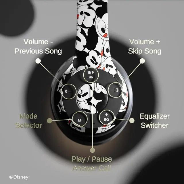 Alt view image 5 of 7 - Disney Mickey Mouse Bluetooth Headphones- Over The Ear Bluetooth Wireless Headset with Built in Mic and Up to 15 Hrs Playtime | Mickey Mouse Gifts for Women, Men and Fans of All Ages
