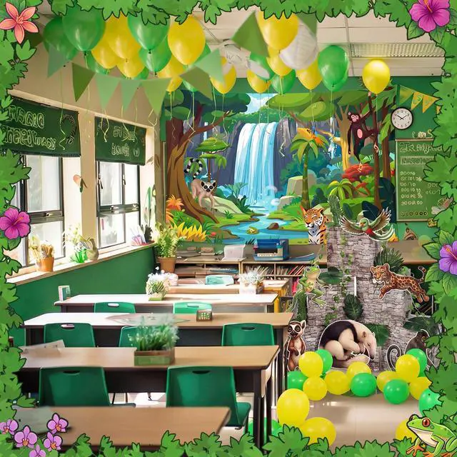Alt view image 5 of 7 - 9 x 6 ft Rainforest Theme Backdrop Sets for Vbs Rainforest Decoration Bulk Vacation Bible School Background Extra Large Stone Pattern Paper Box for 2026 Vbs Sunday School Classroom Photo Props