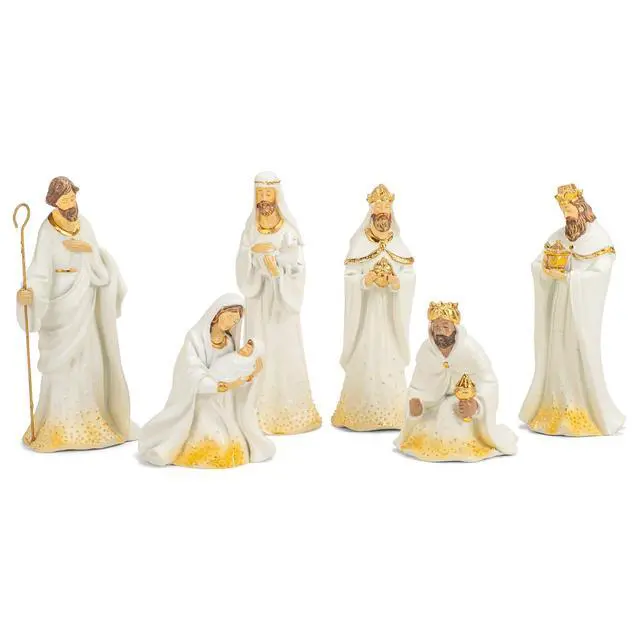 Alt view image 2 of 6 - 133014 Nativity Gold Dot Ivory with Triptych Backdrop Set of 9, 11.25 inch