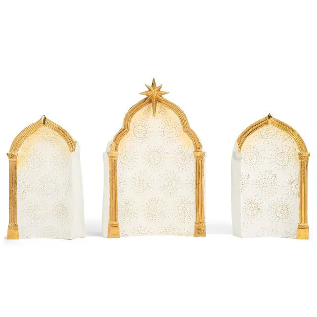 Alt view image 3 of 6 - 133014 Nativity Gold Dot Ivory with Triptych Backdrop Set of 9, 11.25 inch