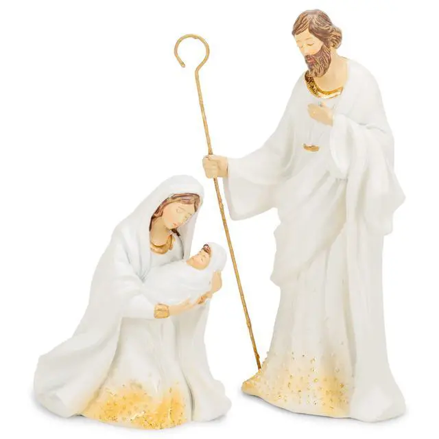 Alt view image 4 of 6 - 133014 Nativity Gold Dot Ivory with Triptych Backdrop Set of 9, 11.25 inch
