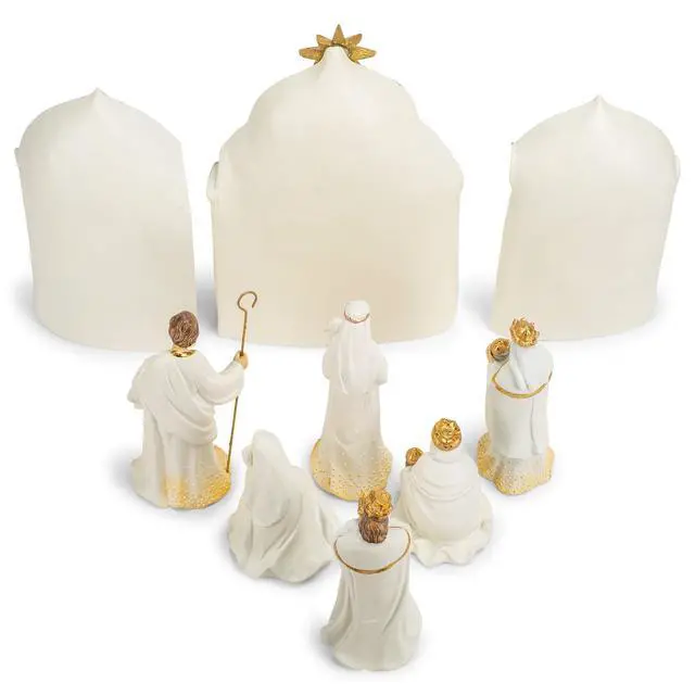 Alt view image 5 of 6 - 133014 Nativity Gold Dot Ivory with Triptych Backdrop Set of 9, 11.25 inch