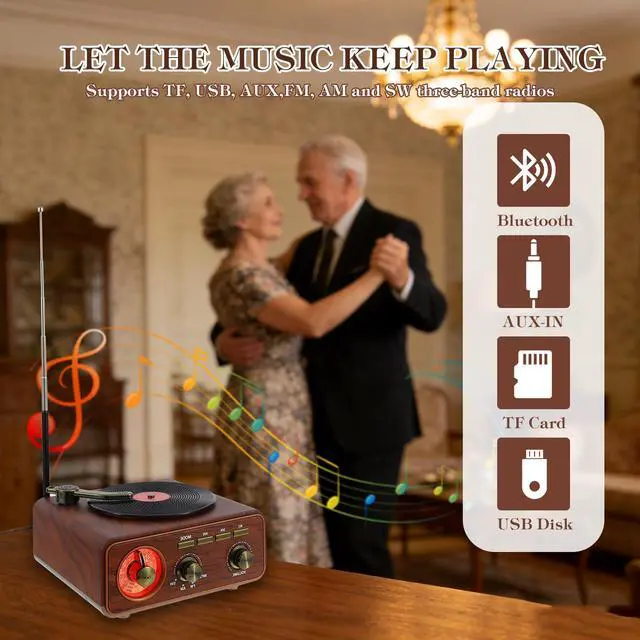 Alt view image 3 of 7 - Retro Bluetooth AM FM SW Radio, Portable Rechargeable Vintage Radio | Wireless Radio Speaker with USB, TF Card & AUX Input, Classic Wooden Design for Home Kitchen Office Gifts for Seniors
