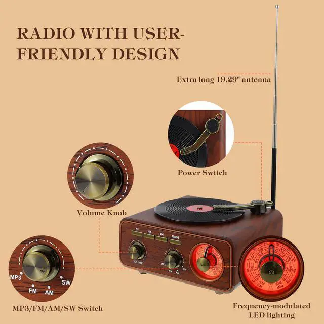 Alt view image 5 of 7 - Retro Bluetooth AM FM SW Radio, Portable Rechargeable Vintage Radio | Wireless Radio Speaker with USB, TF Card & AUX Input, Classic Wooden Design for Home Kitchen Office Gifts for Seniors