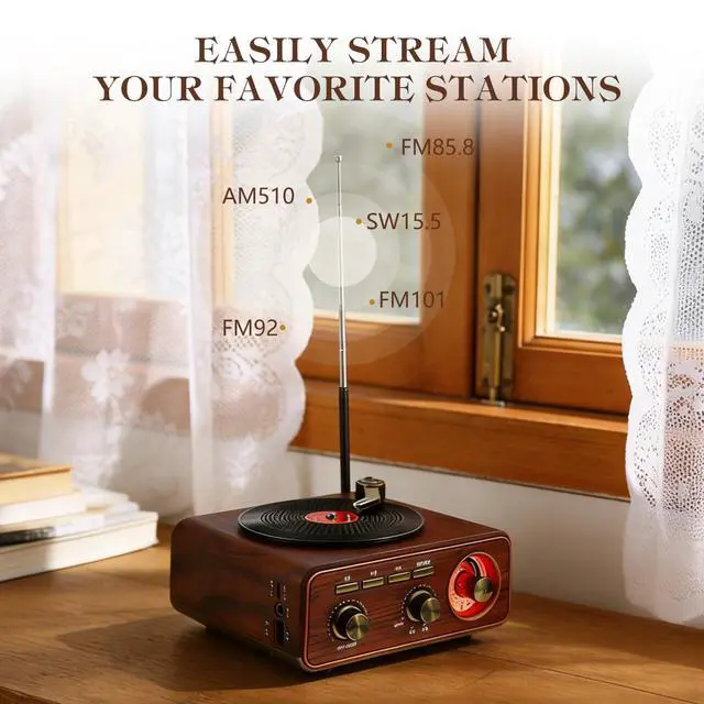 Alt view image 7 of 7 - Retro Bluetooth AM FM SW Radio, Portable Rechargeable Vintage Radio | Wireless Radio Speaker with USB, TF Card & AUX Input, Classic Wooden Design for Home Kitchen Office Gifts for Seniors