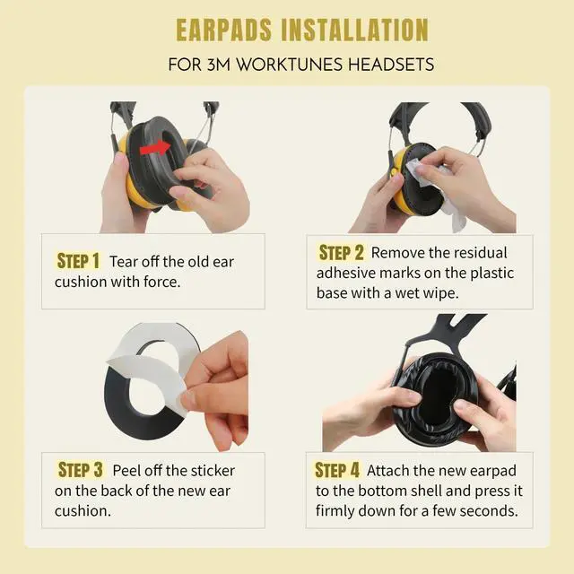 Alt view image 7 of 7 - Gel Earpads Replacement for 3M WorkTunes Connect (90543, 90544, 90542, 90541), 3M Peltor Sport Tactical 300/500, PROHEAR 032/033/037/027, ZOHAN EM042/033/037 Series Headsets (Stick on Type-1Pair)