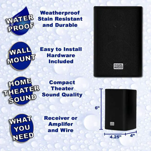 Alt view image 2 of 7 - AA351B 2 Way High Performance Indoor Outdoor 500W Speakers with Powerful Bass (1 Pair, Black)