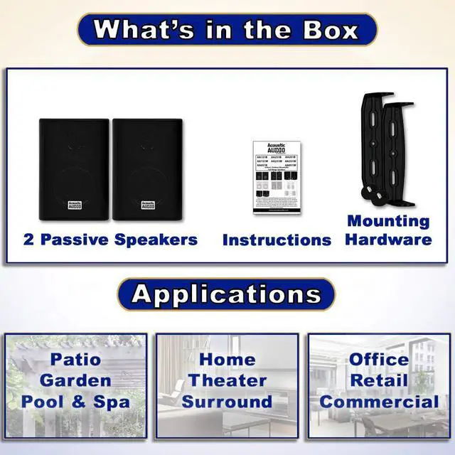 Alt view image 5 of 7 - AA351B 2 Way High Performance Indoor Outdoor 500W Speakers with Powerful Bass (1 Pair, Black)