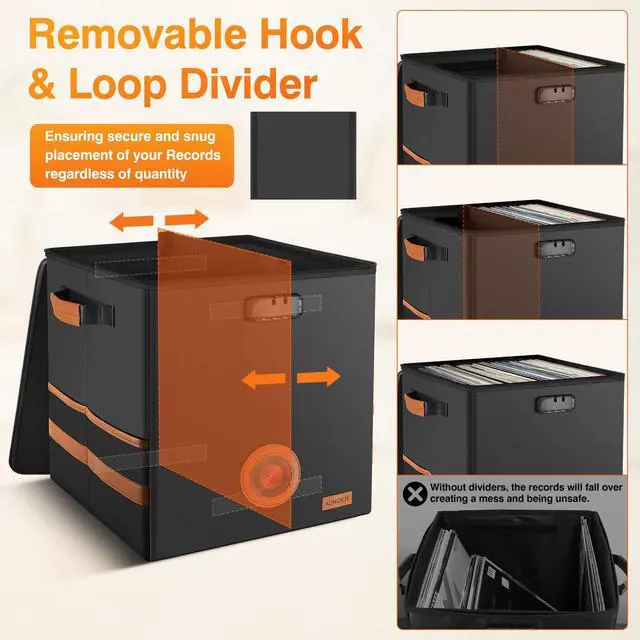 Alt view image 4 of 7 - Vintage Vinyl Record Storage Box with Lock, FireproofWater Resistant LP Record Storage Crate Holds 100+ Records, CollapsibleStackable Album Collection Display DIY Box, 7/10/12 Inch Vinyl Record Case