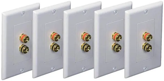 Main image of (5 Pack) Premium 2 Connector Banana Wall Plate - Banana Plug Binding Post Wall Plate for Speakers white