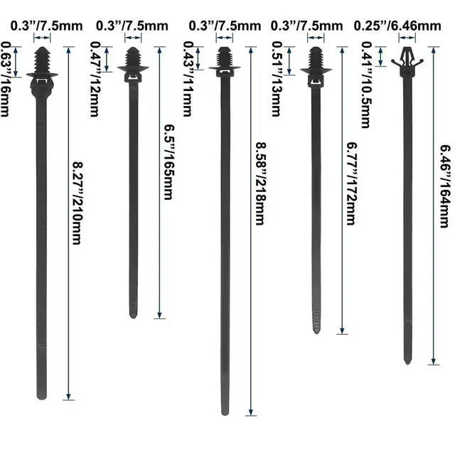 Alt view image 2 of 7 - Push Mount Cable Ties Nylon Push Mount Zip Ties, 5-Types, 100 Pcs | Self Locking Wire Harness Clips, Heavy Duty Automotive Wire Clips Snap in Cable Zip Ties Fastener Car Mount Wire Ties