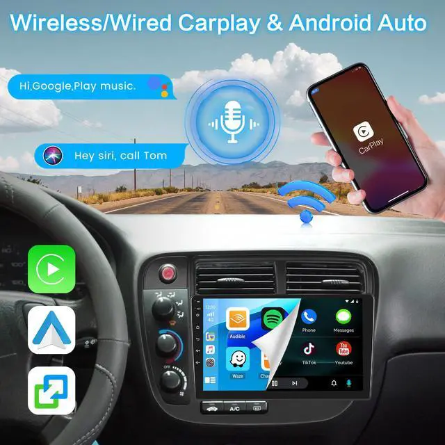 Alt view image 3 of 7 - Android Car Stereo for Honda Civic 1996-2001 Wireless CarPlay Android Auto | 9 Inch HD Touch Screen with 2+64G storage, Civic Radio with 5Ghz WiFi GPS Bluetooth FM/RDS EQ SWC Backup Camera MIC