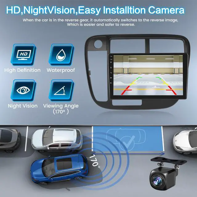Alt view image 5 of 7 - Android Car Stereo for Honda Civic 1996-2001 Wireless CarPlay Android Auto | 9 Inch HD Touch Screen with 2+64G storage, Civic Radio with 5Ghz WiFi GPS Bluetooth FM/RDS EQ SWC Backup Camera MIC
