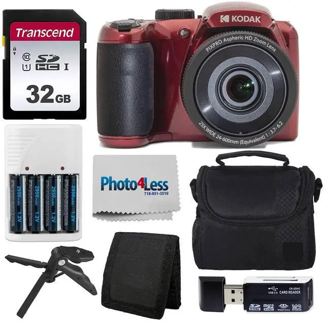Main image of Kodak PIXPRO AZ255 Digital Camera (Red) Bundle + 32GB Memory Card + Accessories