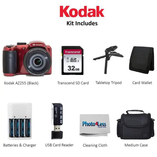 Alt view image 5 of 7 - Kodak PIXPRO AZ255 Digital Camera (Red) Bundle + 32GB Memory Card + Accessories