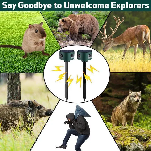Alt view image 7 of 7 - 2 Pack Solar Indoor&Outdoor Motion Sensor Alarm Ultrasonic, 360° Motion Detection Animal Deterrent Gunshot Noise Maker for Home Security, 3 Modes