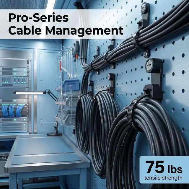 Alt view image 6 of 7 - 100Pack 8 Inch Black Zip Ties with Screw Hole and 100xM4 Screw | 75 lbs Heavy Duty Mountable Head Cable Ties, Nylon Mount Zip Tie Wire Organizer for Wall, Indoor&Outdoor Use