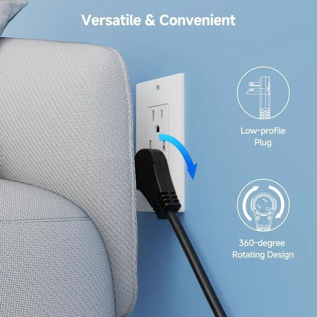 Alt view image 5 of 7 - Replacement Power Cable for Starlink WiFi Router Gen2, 6ft | Flat Plug, 360° Rotating Plug, 1.8m, for Starlink Router V2, 3 Prong Power Cord for Starlink Router V2
