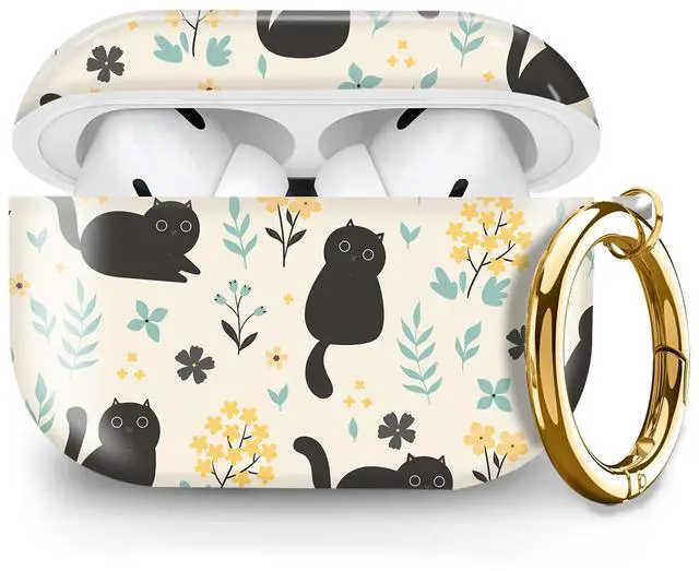 Main image of Compatible with Airpod pro 2nd/1st Generation Case Cover with Gold Round Keychain Cute Pattern Hard & Anti Slip Cover for Men Women & Girls(Cute Cat)