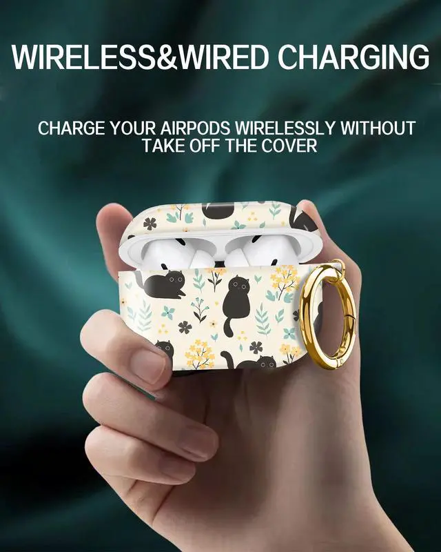 Alt view image 2 of 6 - Compatible with Airpod pro 2nd/1st Generation Case Cover with Gold Round Keychain Cute Pattern Hard & Anti Slip Cover for Men Women & Girls(Cute Cat)