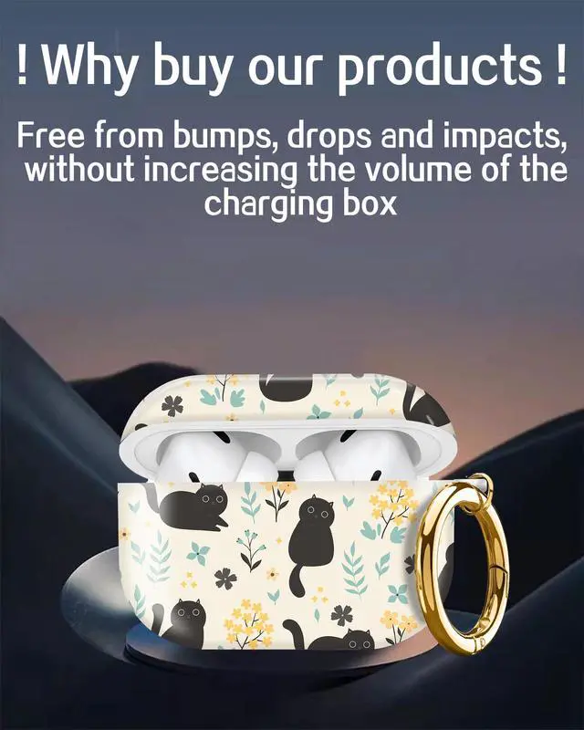 Alt view image 4 of 6 - Compatible with Airpod pro 2nd/1st Generation Case Cover with Gold Round Keychain Cute Pattern Hard & Anti Slip Cover for Men Women & Girls(Cute Cat)