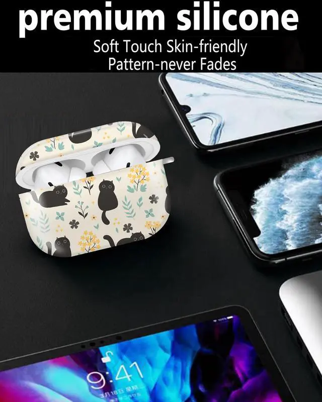 Alt view image 6 of 6 - Compatible with Airpod pro 2nd/1st Generation Case Cover with Gold Round Keychain Cute Pattern Hard & Anti Slip Cover for Men Women & Girls(Cute Cat)