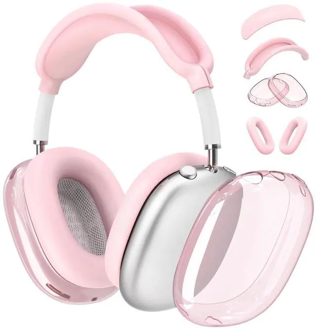 Main image of 4 in 1 Set for Apple AirPod Max Case Cover, Anti-Scratch Ear Pad Covers/Ear Cups Cover/Headband Cover, AirPod Max Covers Accessories for Apple AirPods Max (2020 Lightning /2024 USB-C)-Clear Pink