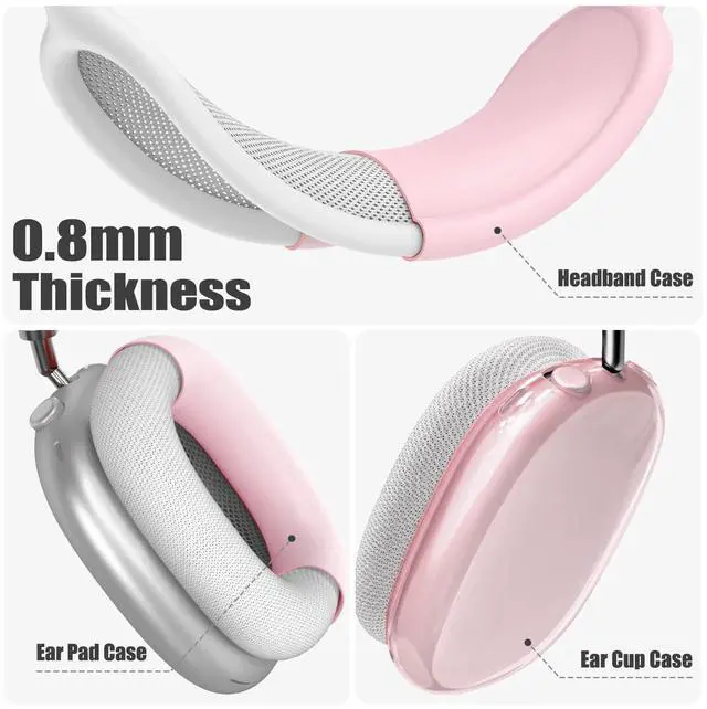 Alt view image 2 of 6 - 4 in 1 Set for Apple AirPod Max Case Cover, Anti-Scratch Ear Pad Covers/Ear Cups Cover/Headband Cover, AirPod Max Covers Accessories for Apple AirPods Max (2020 Lightning /2024 USB-C)-Clear Pink