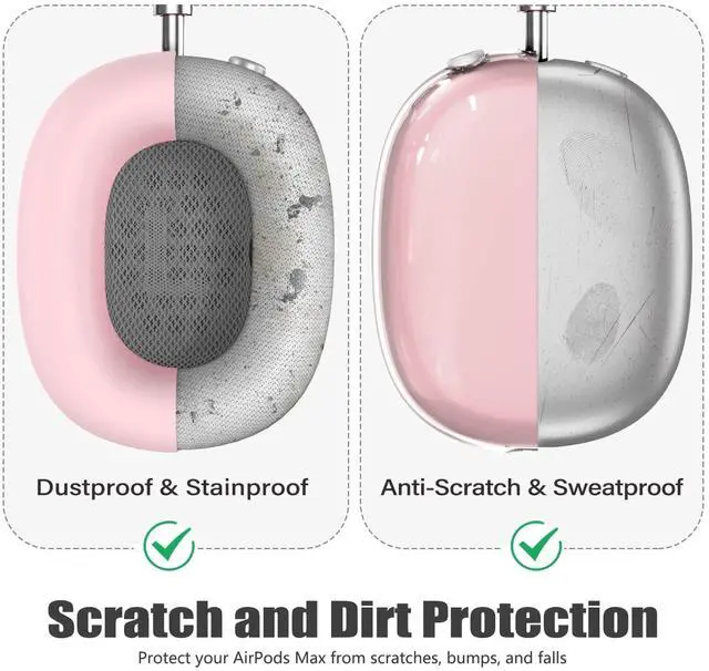 Alt view image 3 of 6 - 4 in 1 Set for Apple AirPod Max Case Cover, Anti-Scratch Ear Pad Covers/Ear Cups Cover/Headband Cover, AirPod Max Covers Accessories for Apple AirPods Max (2020 Lightning /2024 USB-C)-Clear Pink