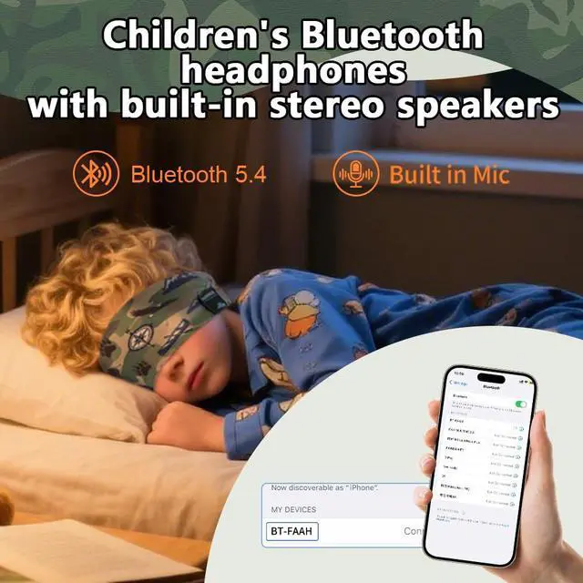 Alt view image 3 of 6 - Kids Bluetooth 5.4 Headband Headphones, Adjustable Toddler Sports Headband Earphones with Mic, Soft Wireless Sleep Headphones for Baby Kids Travel Plane School Tablet Workout(Green)